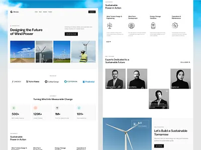 Wind Power Company Website, Clean Energy & Sustainable Future UI interface product service startup ui ux web