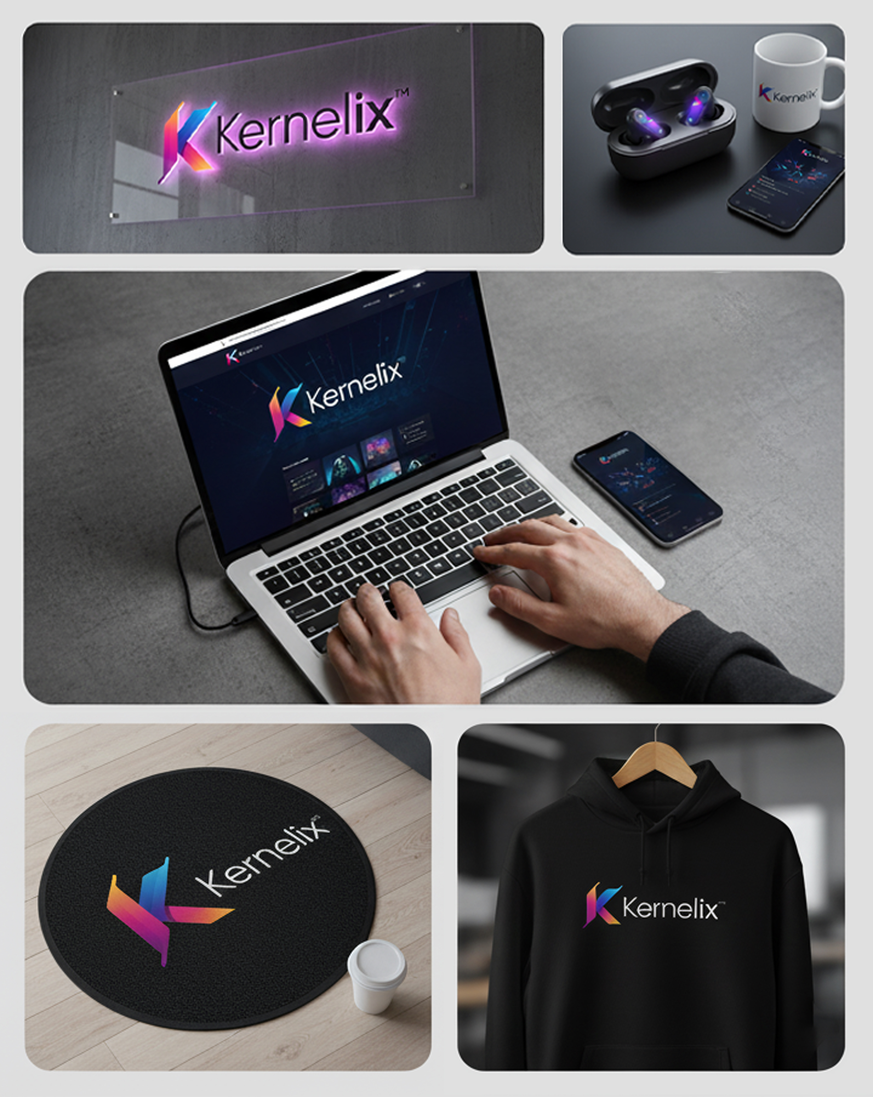 Kernelix – Futuristic Gradient Logo & Brand Identity Design brand identity branding mockup branding presentation colorful logo corporate identity creative logo design digital branding futuristic logo gradient logo kernelix logo design letter k logo logo design logo designer portfolio minimal tech logo modern logo neon gradient professional logo designer startup logo design tech company branding visual identity design