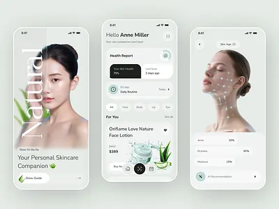 AI Skincare Mobile App ai app ai skincare app concept beauty app clean design dribbble shots face scan health app minimal ui mobile app modern design skincare app skincare ui uiux