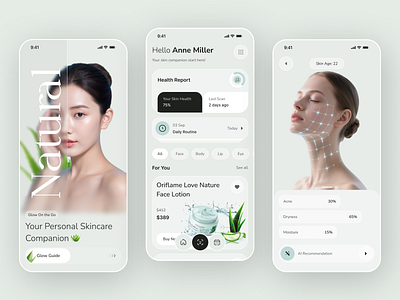 AI Skincare Mobile App ai app ai skincare app concept beauty app clean design dribbble shots face scan health app minimal ui mobile app modern design skincare app skincare ui uiux