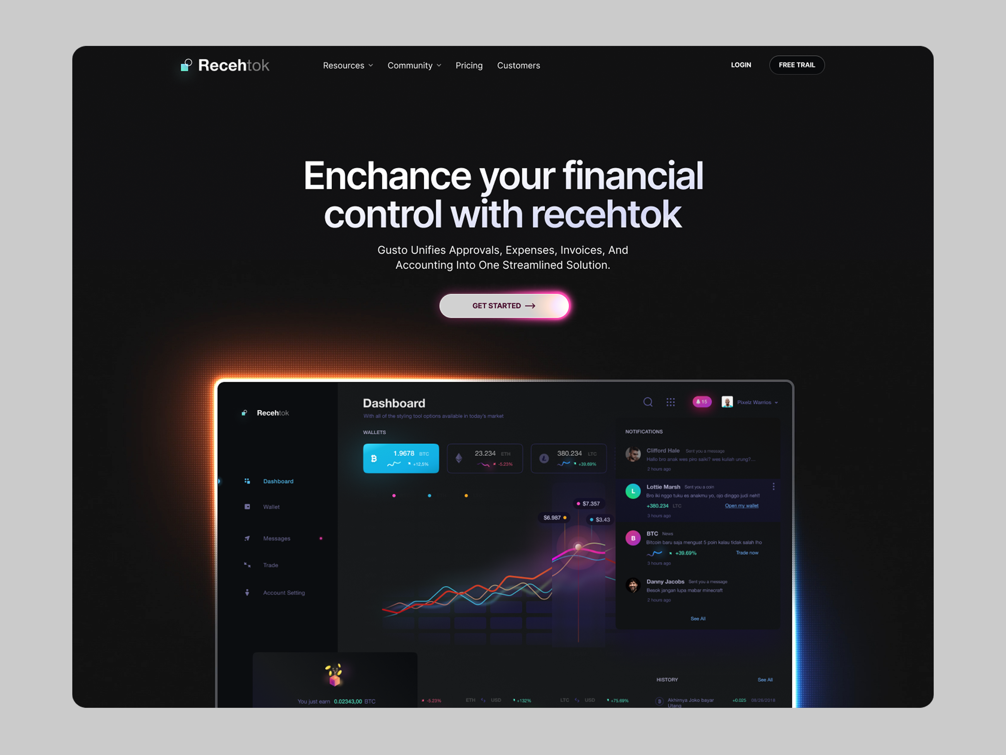 Recehtok - Finance Website animation b2b banking digital banking exchange finance financial financial service fintech investment landing page modern money payment saas startup transactions ui wealth website