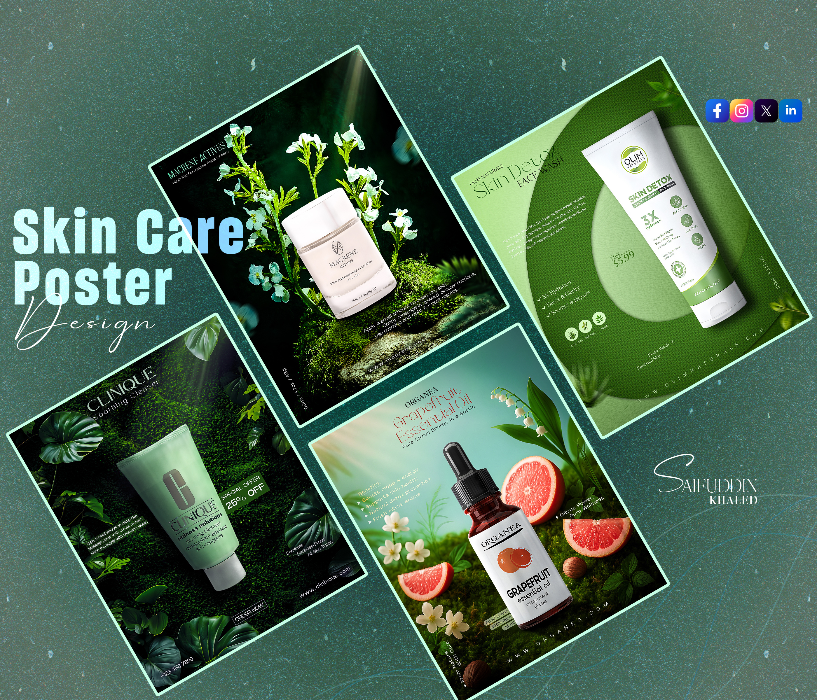 Natural Skincare Poster & Branding Design advertising design beauty campaign beauty marketing branding design cosmetics poster elegant design fresh aesthetic graphic design health beauty minimal poster natural branding organic brand poster design premium design print design product promotion skincare poster social media ad visual identity wellness branding