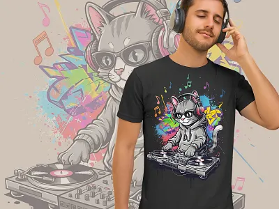 Scratch It Like A Pro – DJ Cat T‑Shirt Design animal cat clothing cool design djcat fashion illustration music streetwear tshirt tshirtdesign typography vector vibe