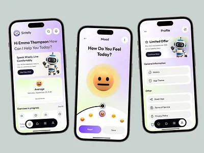 AI Wellness App ai app ai app design ai health app ai wellness app app design app designer health app mental health app mindfulness app mobile app mood tracker ui self help app therapy app ui ui design wellness app wellness app design