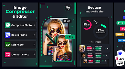Image Compressor & Editor App Screenshots app design app screenshots app store compressor design figma graphic design graphic store image editor ios app mobile app photoshop play store screenshots screenshots ui ux