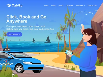 CabGo — Smart Ride Sharing Experience book a ride branding cab illustration hero section illustration illustration art motion graphics ride share ride share web ui animation web app web hero illustration web illustration