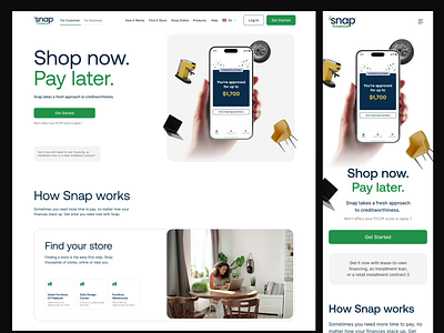 Snap Finance — Home Page animation finance fintech landing page scroll animation ui web web design web development webflow website