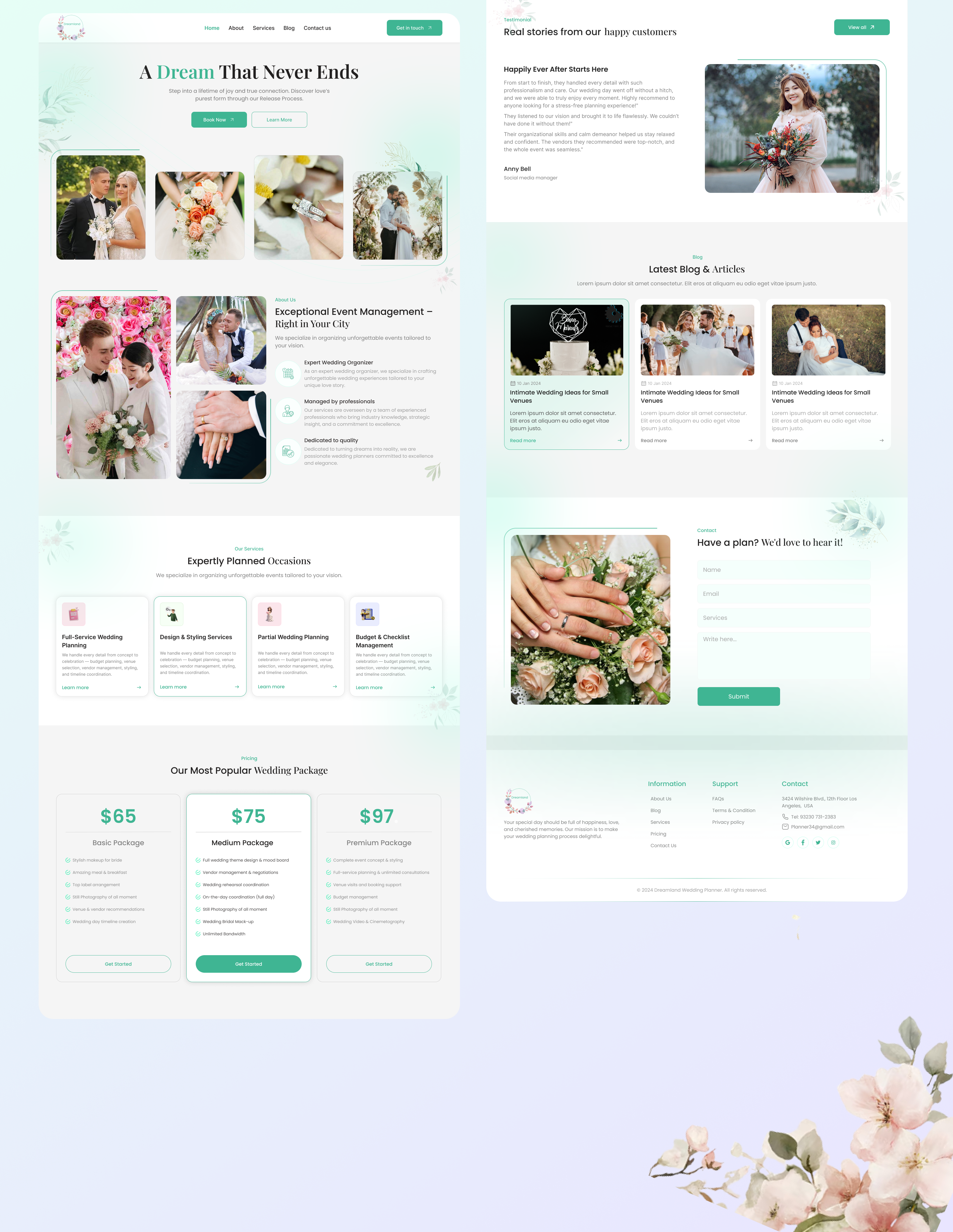 Events Planner Website Landing Page anding page clean ui event management wedding agency event planner event planner ui figma design floral design modern web design pastel theme ui uiux design web design website concept wedding agency wedding website