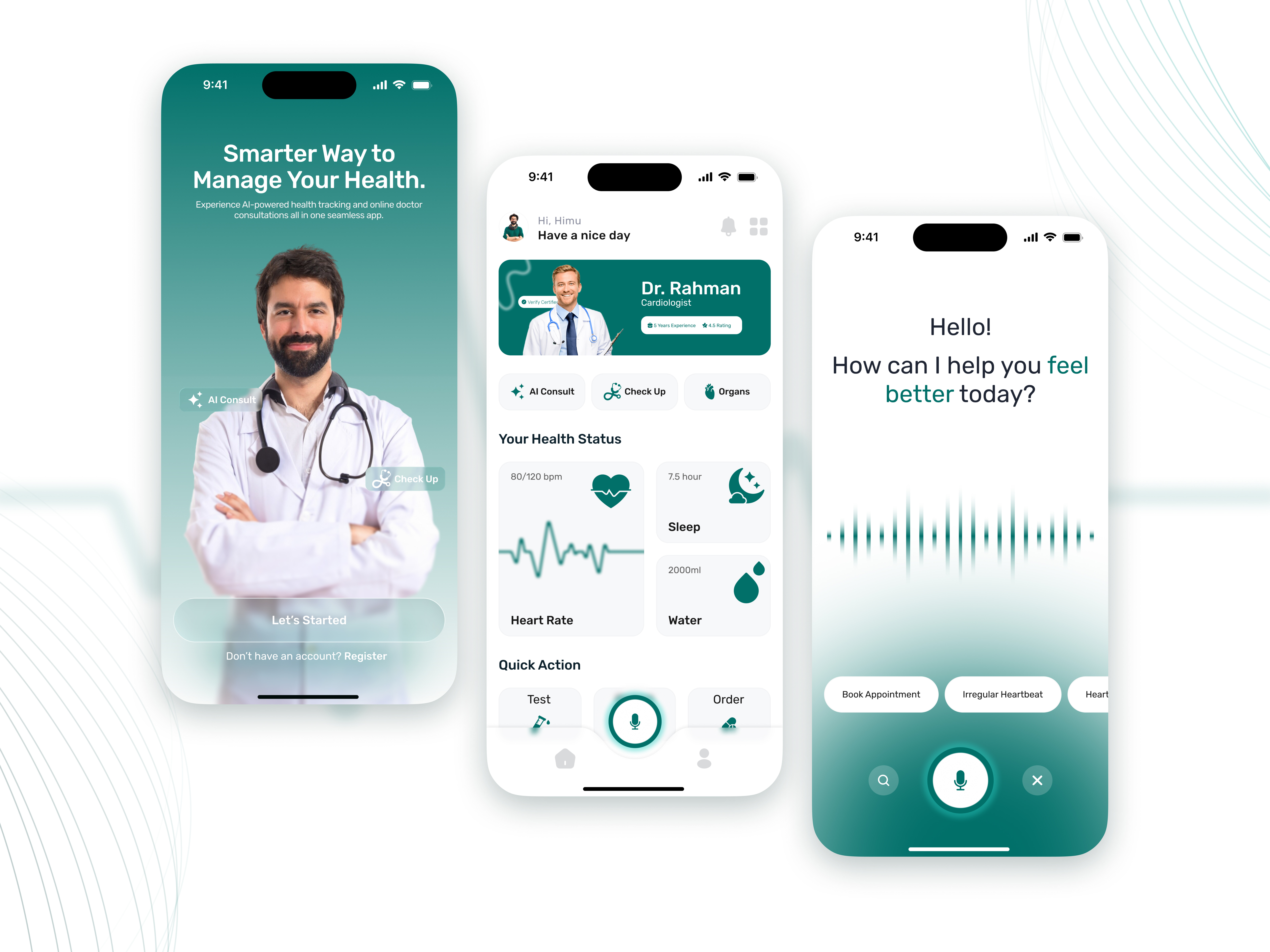 MedAI – AI-Powered Healthcare App UI Design ai powered app design concept health tracking healthcare healthcare app medtech online doctor app online doctor booking ui design voiceassistantui