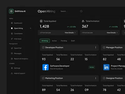 SkillVista AI – Intelligent Hiring Management ai dashboard ai management system hiring dashboard hiring platform hr analytics job management product design recruitment system saas dashboard web app