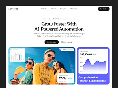 Grow.AI – AI Marketing Automation website | Header Exploration ai ai automation website ai driven marketing ai marketing automation ai marketing website automation automation platform ui automation saas best uiux agency growth analytics header exploration marketing automation saas saas landing page saas website header design seative top design agency web design agency website