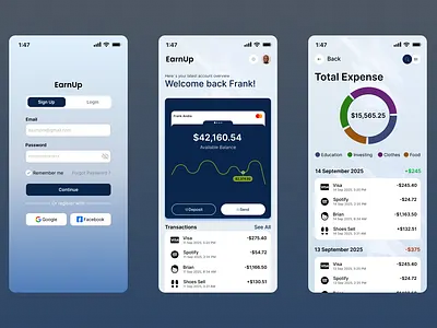EarnUp - Personal Finance Dashboard branding graphic design mobile mobile app product design ui uiux uiux product product design