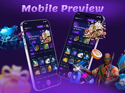 Casino Mobile app Design. bet betting casino casino ui design gambling game games graphic design illustration landingpage slots ui ux website website design