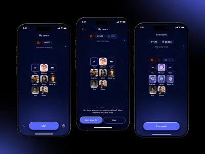 Mafia - Mobile game. Lobby screens cleanui darkmode gameui mafiagame mobileapp mobilegame uidesign