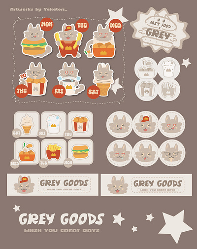 Grey & Fast Food - Fun/Quirky Cartoon Illustration branding character design illustration logo products vector