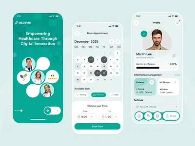 Medevio - Healthcare Intelligent Medical Mobile App app branding calendar screen clean dashbord healthcare healthcare app ios landing page medical app medical health medical healthcare mobile mobile app mobile apps modern app design profile screen splash screen ui ux