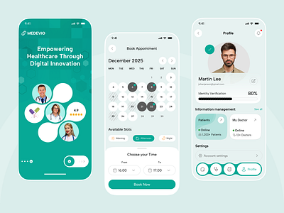 Medevio - Healthcare Intelligent Medical Mobile App app branding calendar screen clean dashbord healthcare healthcare app ios landing page medical app medical health medical healthcare mobile mobile app mobile apps modern app design profile screen splash screen ui ux