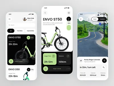 Smart Bike Mobile App app app design bicycle biking cycling design ebikeapp ev ios mobile app route smart smart bike app tracker ui ux