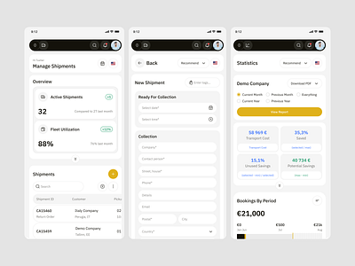 Shipmate - Logistics App ai app app design b2b crm dashboard design interface logistics mobile mobile app product responsive responsive design saas software tms transfarence booking app truck uiux