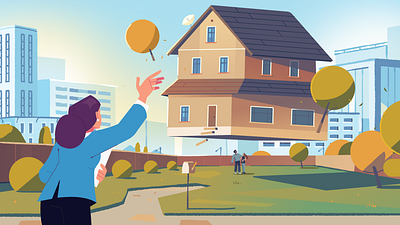 Hold On Tight 2d illustration animation building character character design city flat flatart house illustration landscape people sky skyline story town trees