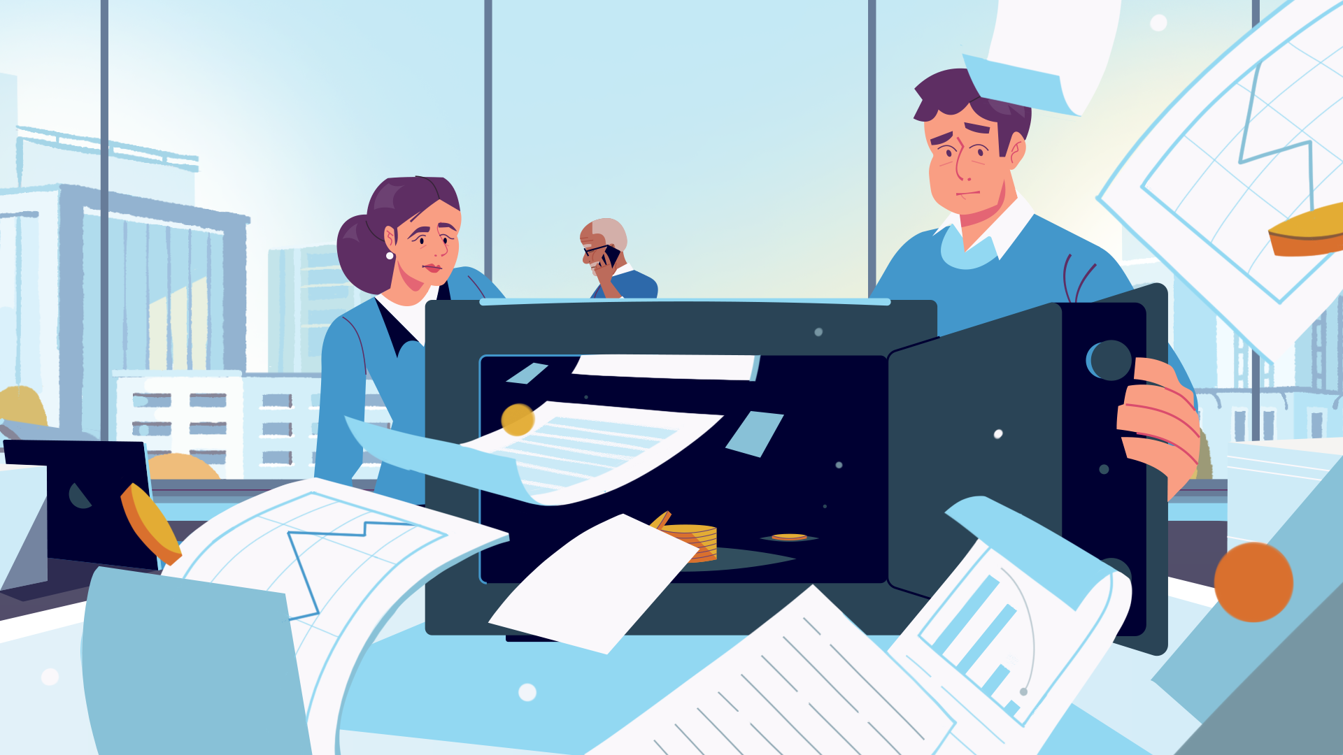 Losing money 2d illustration animation character character design flat graphic design illustration office paper paperwork people story