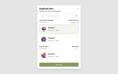 Duplicate Item Pop Up