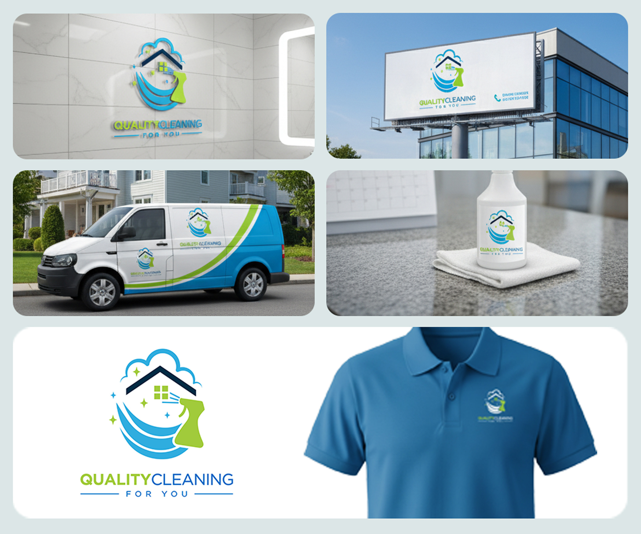 Quality Cleaning For You - Full Brand Identity Design brand development brand guidelines brand identity branding cleaning logo corporate design graphic design home services icon design logo concept logo design logo inspiration modern logo professional logo service industry visual identity