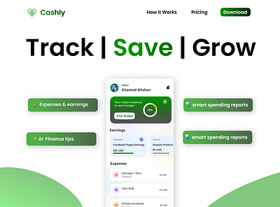 Cashly – Finance Tracker App Website Hero Section landing page design ui web design website hero section design