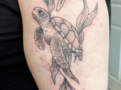 Sea turtle. backandgrey jenncara seaturtle stipple tattoartist tattoo turtle wirraltattoo