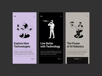 Mindstack onboarding ai app clean layout design education future illustration innovation learning minimal mobile onboarding onboarding ui product design robotics tech tech app typography ui ux