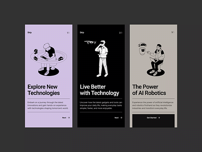Mindstack onboarding ai app clean layout design education future illustration innovation learning minimal mobile onboarding onboarding ui product design robotics tech tech app typography ui ux