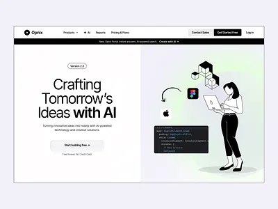Opnix home page ai platform automation clean layout design figma illustration integration interface landing landing page product design saas tech startup tools typography ui ui design ux web design