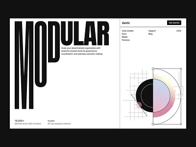 Daotic home page interaction blockchain design fintech geometric grid interaction interface landing page layout minimal motion design platform product design startup typography ui ui design ux visualization web3