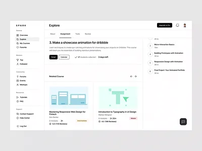 Spark responsive screen animation app clean layout course dashboard design education education platform illustration ios learning platform responsive design saas startup ui ui design ux web design