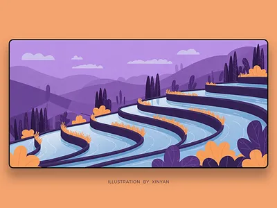 Fantasy terraced landscape illustration adventure agriculture environment farming field illustration landscape landscape illustration mountain nature outdoor rice scenery terrace travel wallpaper web