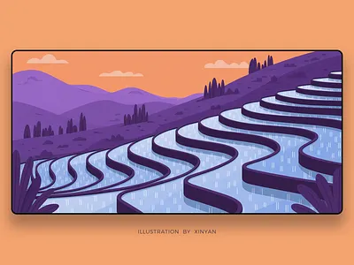 Fantasy terraced landscape illustration adventure agriculture camping environment field forest hill illustration lake landscape landscape illustration mountain nature outdoor outdoors terrace travel vector wallpaper web