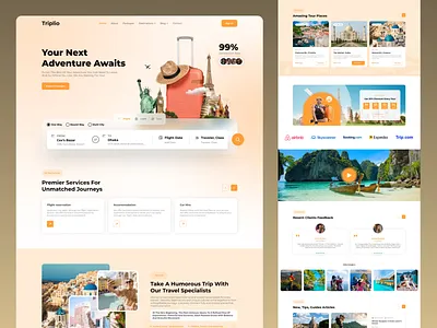 Triplio — Travel Landing Page UI Design booking app clean ui destination discovery figma interface design landing page minimal design modern web design responsive design tourism travel agency travel booking travel inspiration travel landing page travel ui travel website ui design uiux design ux design vacation planner