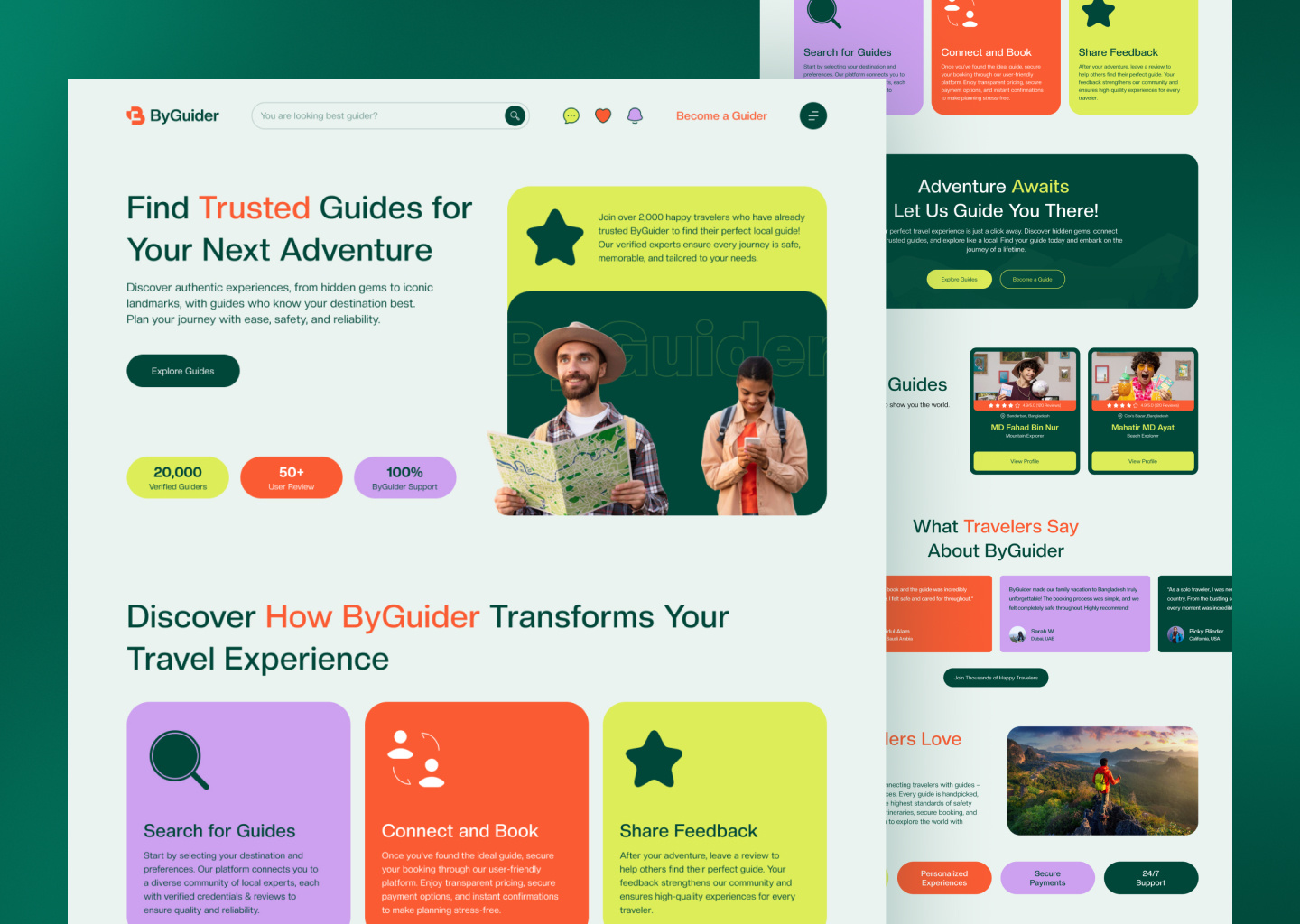 ByGuider — Simplifying the Way People Explore the World byguider homepage landing page mahatir md ayat minimal website modern travel website responsive travel design travel travel guider travel minimal website travel saas travel service travel ui design travel ui kit travel web design travel website travel website design ui deisgn ux for travel website design