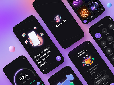 Phone cleaner and charger app cleaner battery cache cleaner charger cleaner files ios design junk memory minimal mobile optimize phone remove service storage trash ui design uiux ux design