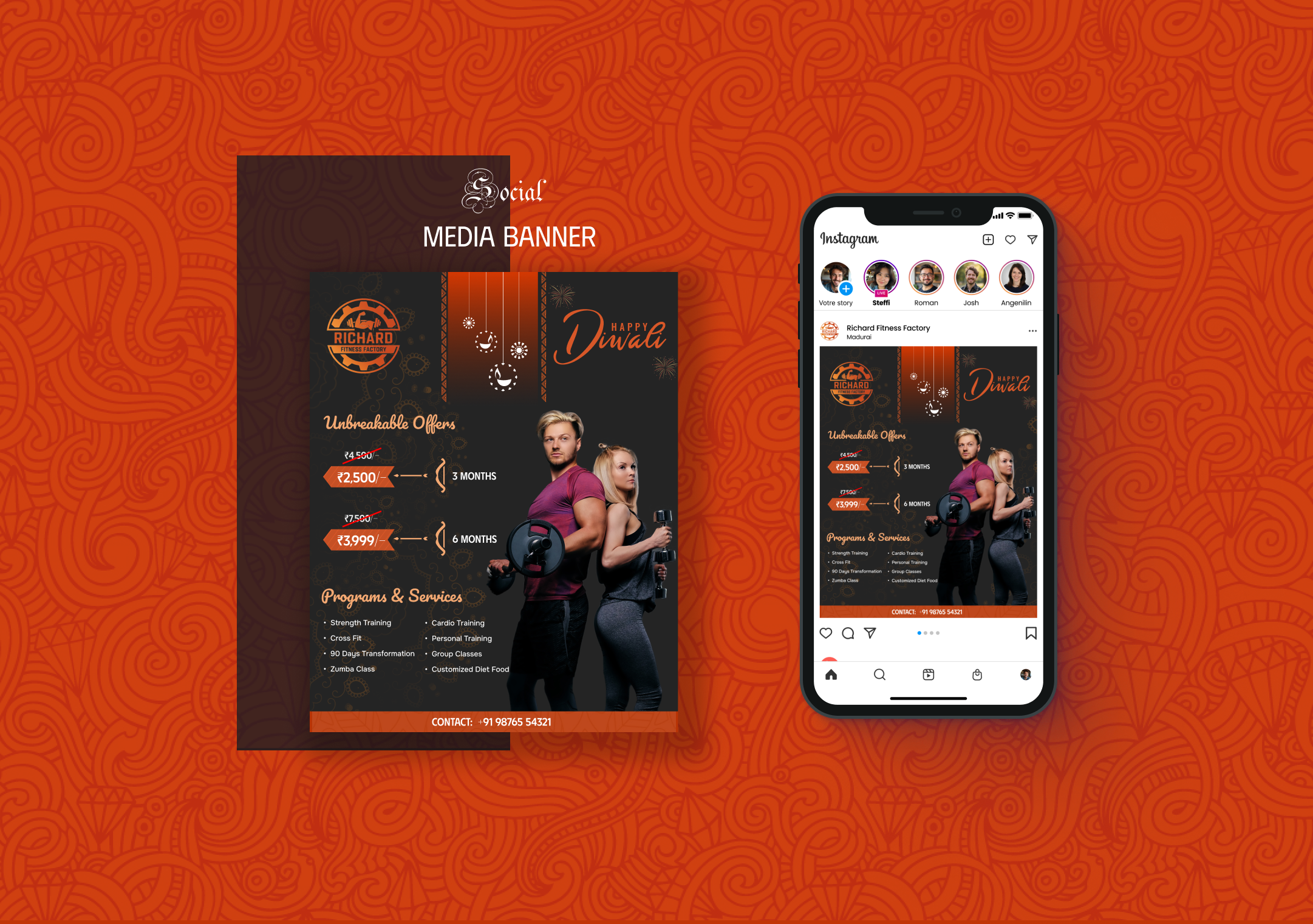 Diwali Gym Social Media Banner Design | Instagram branding diwali graphic design instagram social media marketing social media post