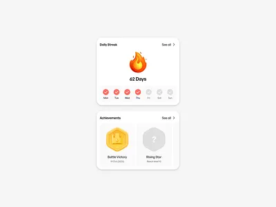 Daily Streak & Achievement Cards UI achivements app design cards ui clean design daily streak daily ui mobile design ui ux