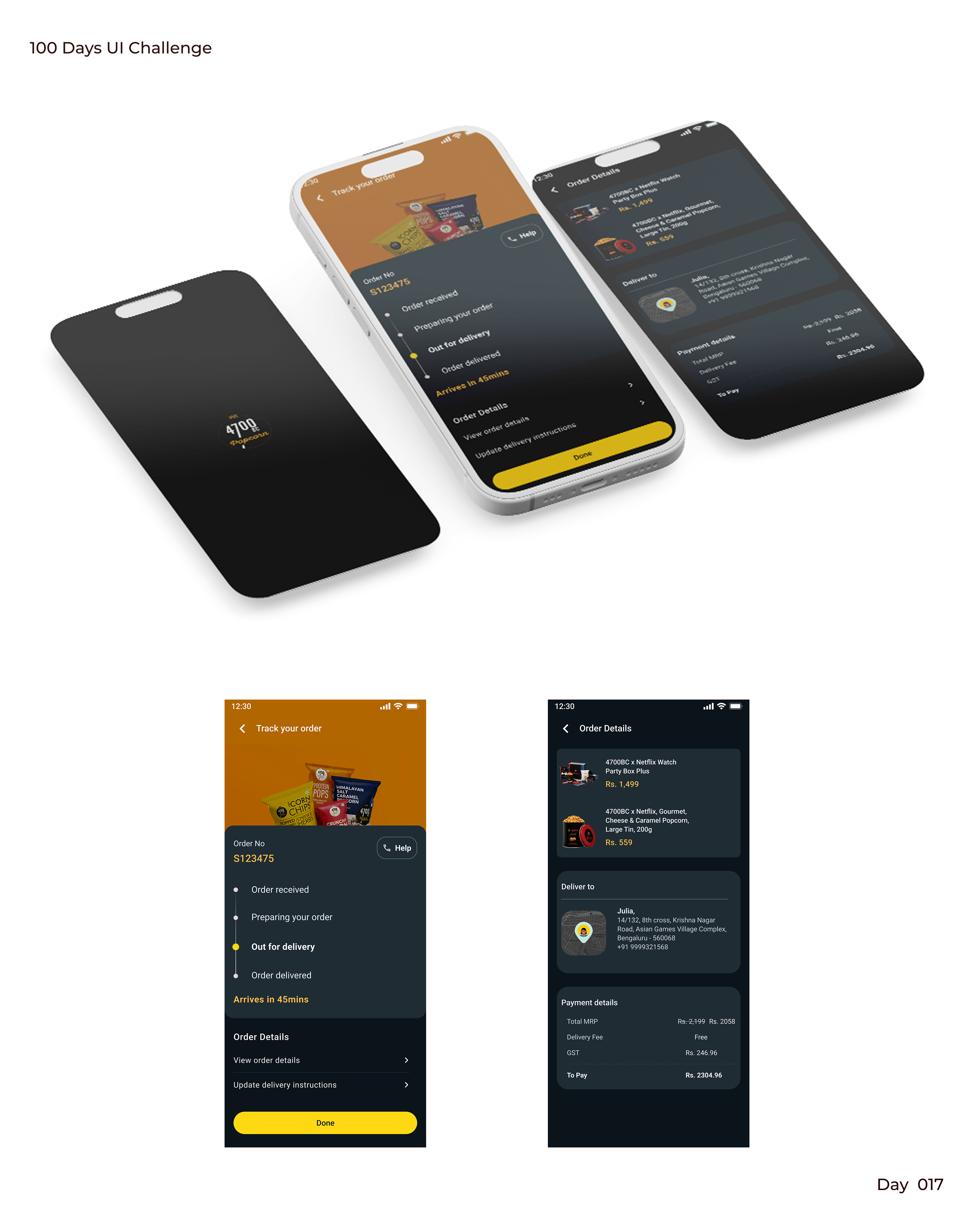 Day 17 - Order Receipt & Tracking UI 100daysofuichallenge 100daysui behance branding dailyui day17 design dribbble figma illustration linkedin logo mobileapp order receipt snacks ui webapp