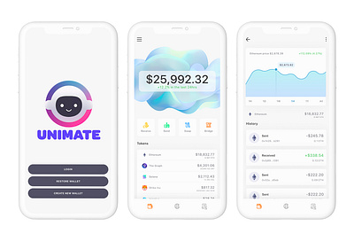 Unimate — Playful Crypto Wallet UI app design branding crypto crypto wallet fintech logo mascot design product design ui ui design ux design wallet design web3