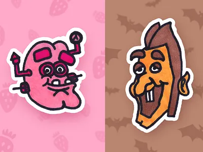 Old Friends bats branding brown cartoon cereal character chocolate count chocula design dracula drawing frankenberry general mills hand drawn illustration markers pink smile sticker strawberry
