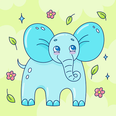 Children's Cartoon Illustration. Kids Elephant Doodle Character