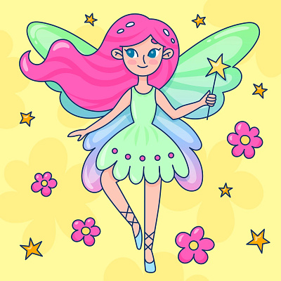 Children's Cartoon Illustration. Kids Fairy Doodle Character