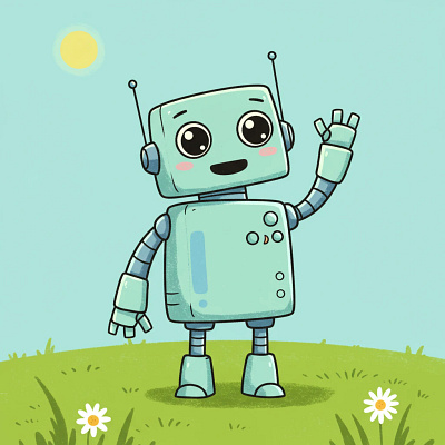 A happy, cartoon-style robot.