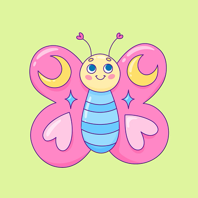 Children's Cartoon Illustration. Kids Butterfly Doodle Character