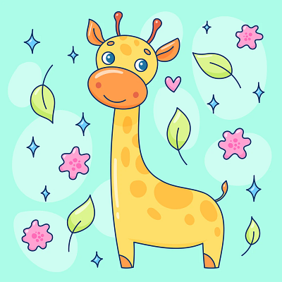 Children's Cartoon Illustration. Kids Giraffe Doodle Character