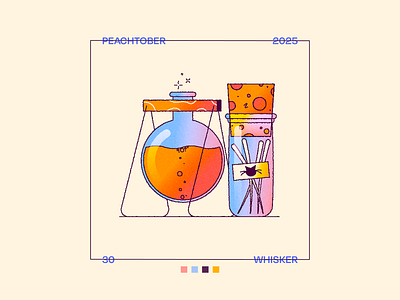Peachtober Day 30: Whisker 2d cat fantasy fiction illustration jar peachtober potion science stopper vial whisker witch